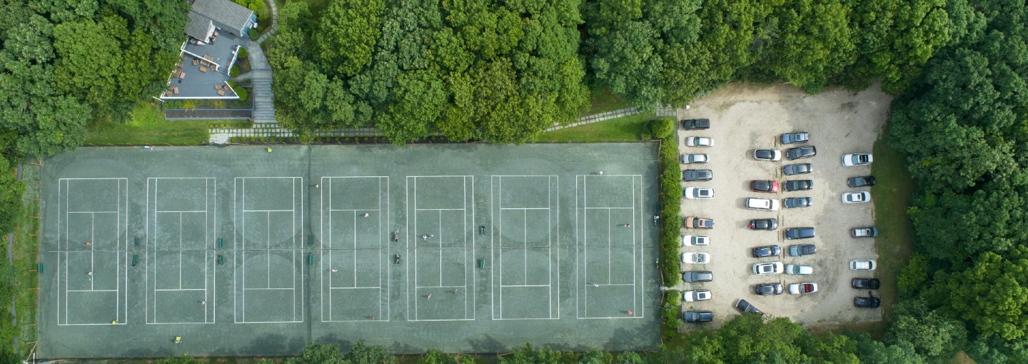 aerial shot of parking lot.